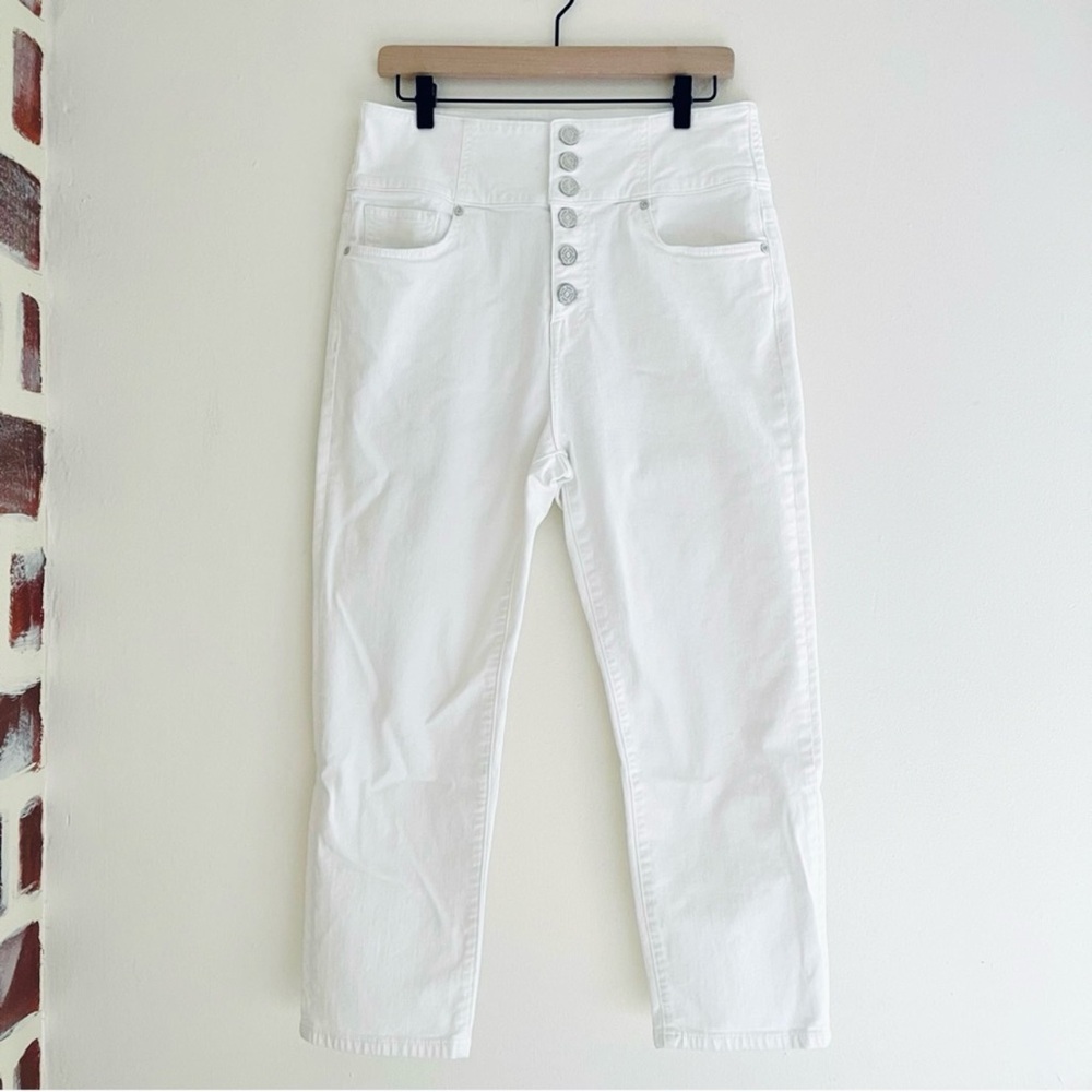 Joie Ultra High Waist Straight Leg Cropped Denim Jeans Button Fly White Size 32